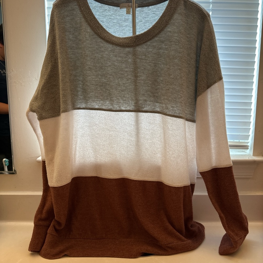 Gray, White, and Pink Colorblock Sweater